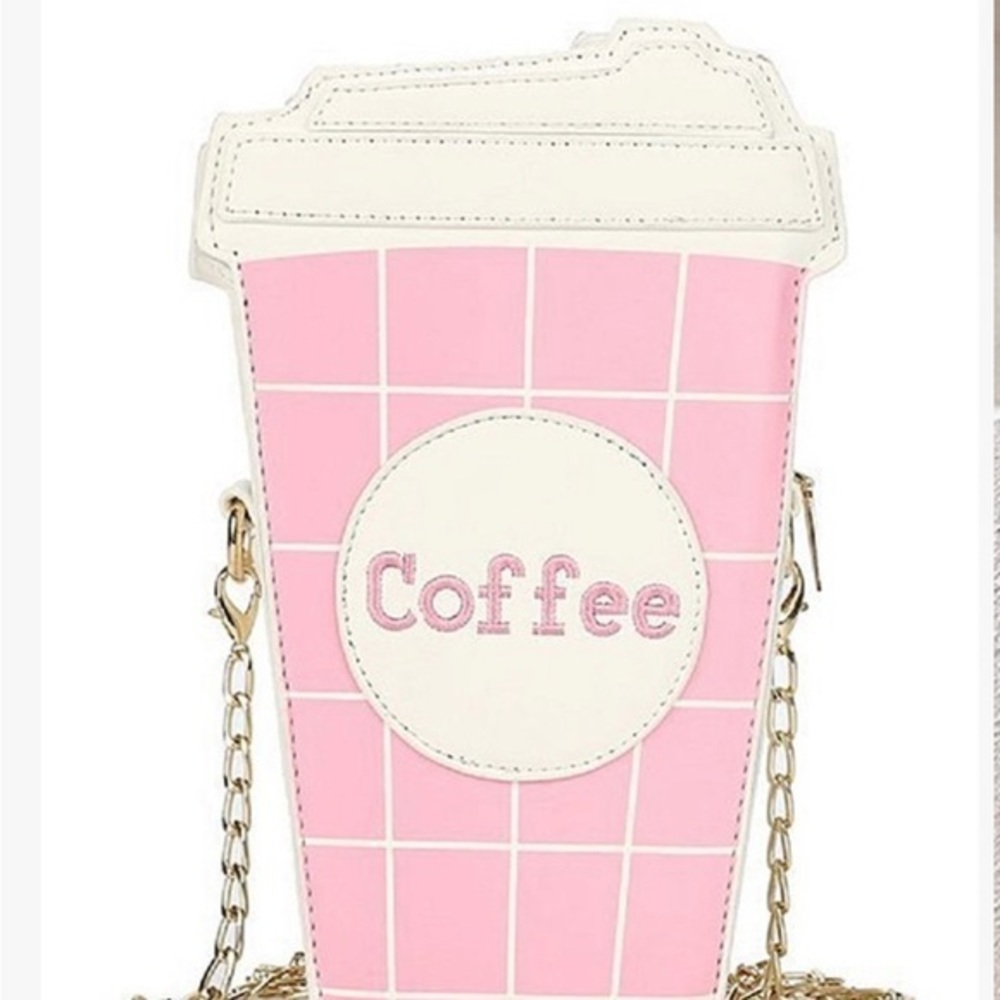Pink, plaid, coffee cup Crossbody bag
